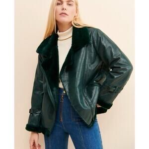 Anthropologie Hutch Women’s Rhys Vegan Leather Sherpa Moto Jacket Size L Indie